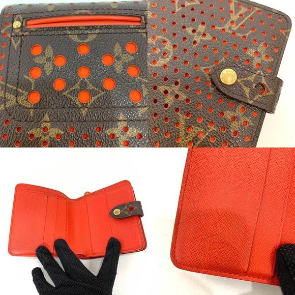 Louis Vuitton Wallet Zip Bifold Brown x Orange Punching Ladies Men's Monogram... - Picture 4 of 5